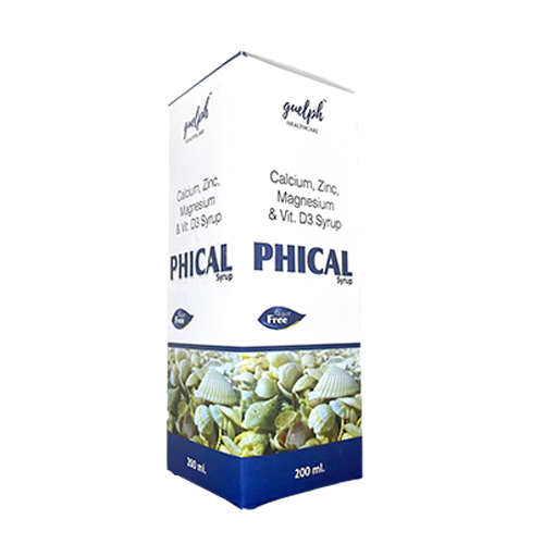 Product Name: Phical, Compositions of Phical are Calcium, Zinc Magnesium & Vit D3 Syrup - Guelph Healthcare Pvt Ltd