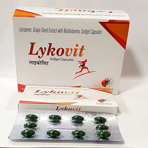 Product Name: Lykovit, Compositions of Lykovit are Lycopene,Grape Seed Extract with Multiminerals Softgel Capsules - Pride Pharma
