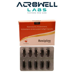 Product Name: Resiplex, Compositions of are Multivitamins,Multimineral Antioxidants and Amino acid Softgel Capsules - Acrowell Labs Private Limited