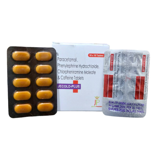 Product Name: Jecold Plus, Compositions of Jecold Plus are Paracetamol, Phenylephrine Hydrochloride, Chlorpheniramine Maleate & Caffeine Tablets - Jecks Pharma