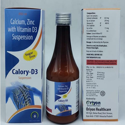 Product Name: Calory D3, Compositions of Calory D3 are Calcium Zinc With Vitamin D3 - Oriyon Healthcare