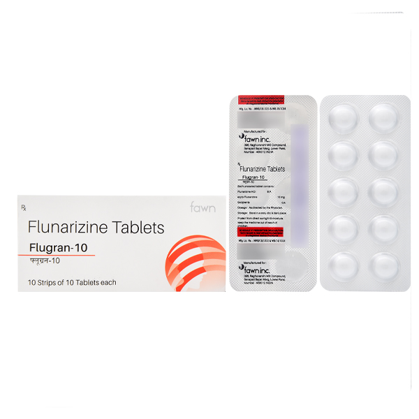 Product Name: FLUGRAN 10, Compositions of FLUGRAN 10 are Flunarizine 10mg - Fawn Incorporation