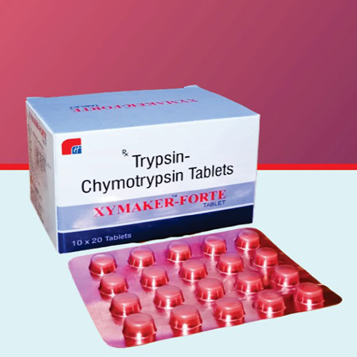 Product Name: XYMAKER FORTE, Compositions of XYMAKER FORTE are Trypsin- Chymotrypsin Tablets  - Healthkey Life Science Private Limited