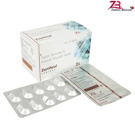 Product Name: Zumheal, Compositions of Trypsin Bromelain & Rutoside Trihydrate Tablets are Trypsin Bromelain & Rutoside Trihydrate Tablets - Zumax Biocare