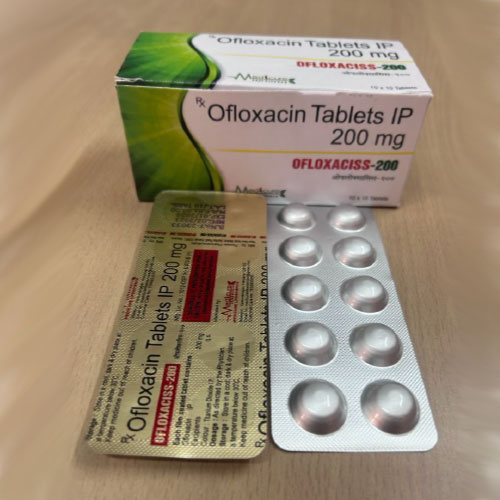 Product Name: OFLOXACISS 200, Compositions of OFLOXACISS 200 are Ofloxacin Tablets IP 200mg - Medicure LifeSciences