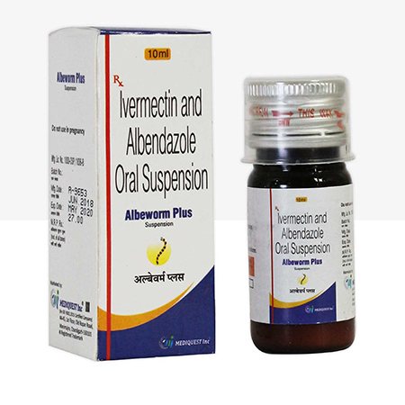 Product Name: ALBEWORM PLUS, Compositions of ALBEWORM PLUS are Ivermectin and Albendazole Oral Suspension - Mediquest Inc