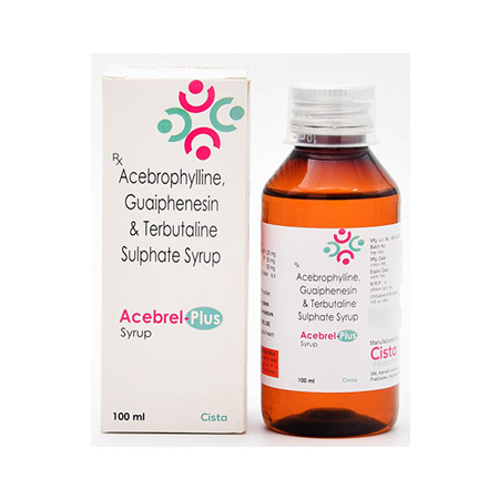 Product Name: ACEBREL PLUS, Compositions of ACEBREL PLUS are Acebrophylline, Guaiphensin & Terbutaline Sulphate Syrup - Cista Medicorp