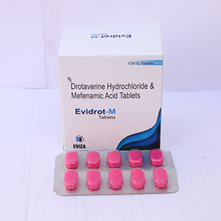 Product Name: Evidrot M, Compositions of Evidrot M are Drotaverine Hydrochloride & Mefenamic Acid Tablets - Eviza Biotech Pvt. Ltd