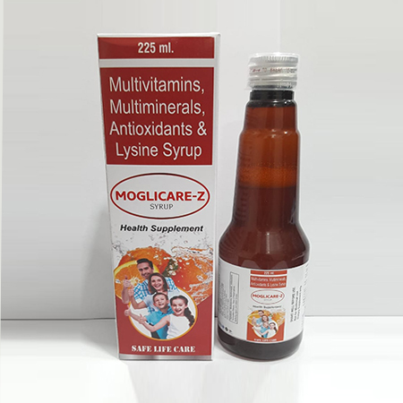 Product Name: Moglicare Z, Compositions of Moglicare Z are Multivitamins,Multiminerals,Antioxidants & Lysine Syrup - Safe Life Care