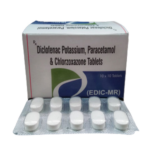 Product Name: EDIC MR, Compositions of EDIC MR are Diclofenac 50mg + Paracetamol 325mg + Chlorzoxazone 250mg - Edelweiss Lifecare