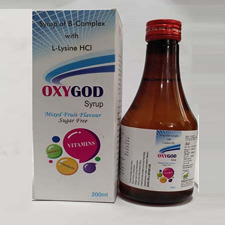 Product Name: Oxygod, Compositions of Oxygod are Syrup of B-Complex with L-Lysine HCL - Biotanic Pharmaceuticals