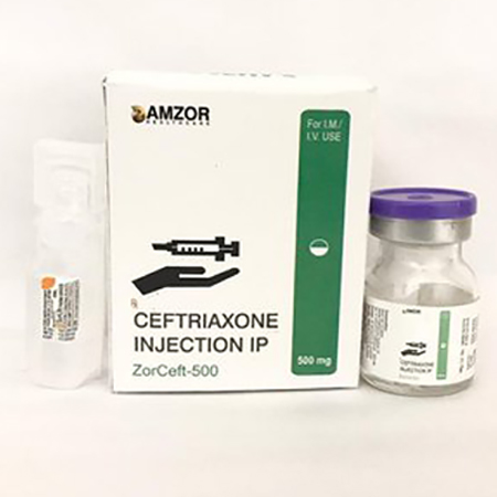 Product Name: Zorceft 500, Compositions of Zorceft 500 are Ceftriaxone Injection Ip - Amzor Healthcare Pvt. Ltd