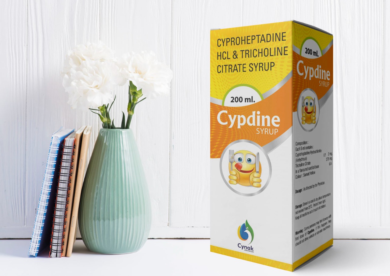 Product Name: Cypdine , Compositions of Cypdine  are cyproheptadine hcl and tricholine citrate syrup - Cynak Healthcare