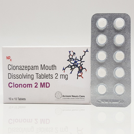 Product Name: Clonom 2 MD, Compositions of Clonom 2 MD are Clonazepam Mouth Dissolving Tablets 2 mg - Acinom Healthcare