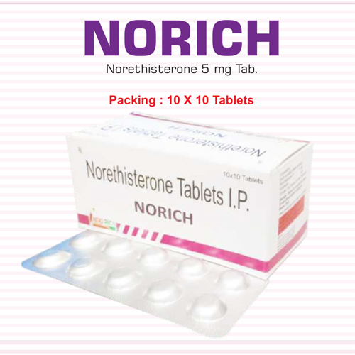 Product Name: Norich, Compositions of Norich are Norethisterone Tablets 5 mg - Pharma Drugs and Chemicals