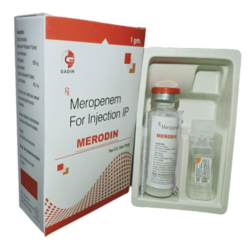 Product Name: MERODIN, Compositions of MERODIN are MEROPENEM 1 GM - Gadin Pharmaceuticals Pvt. Ltd