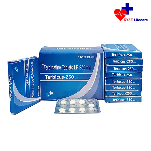 Product Name: Terbicus 250, Compositions of Terbicus 250 are Terbinafine Tablets I.P 250 mg - Ryze Lifecare