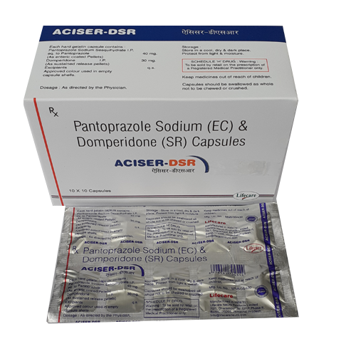 Product Name: Aciser DSR, Compositions of Aciser DSR are Pantoprazole Sodium (EC) & Domperidone (SR) Capsules - Lifecare Neuro Products Ltd.