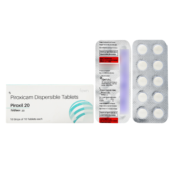 Product Name: PIROXIL 20, Compositions of PIROXIL 20 are Piroxicam 20mg - Fawn Incorporation
