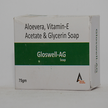 Product Name: GLOSWELL AG, Compositions of GLOSWELL AG are Aloevera, Vitamin-E Acetate & Glycerin Soap - Alencure Biotech Pvt Ltd