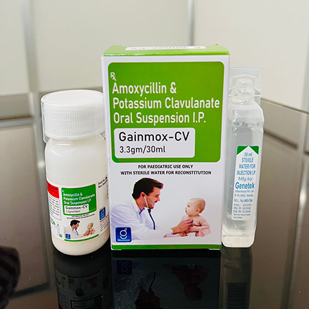 Product Name: Gainmox CV , Compositions of Gainmox CV  are Amoxicillin & Potassium Clavulanate Oral Suspension I.P. - Gainmed Biotech Private Limited