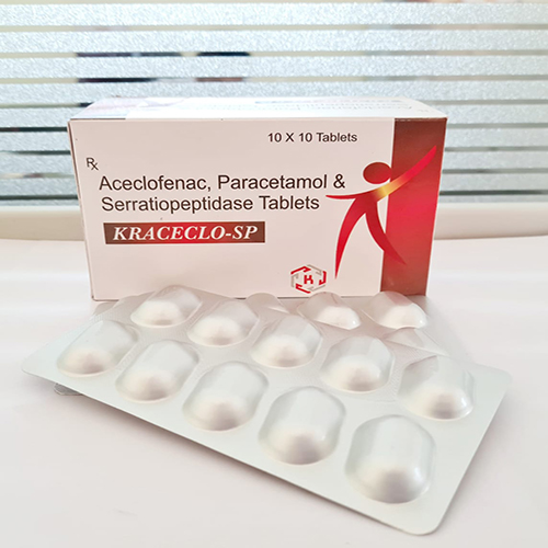 Product Name: Kraceclo SP, Compositions of Kraceclo SP are Aceclofenac, Paracetamol & Serratiopeptidase Tablets - Kriti Lifesciences