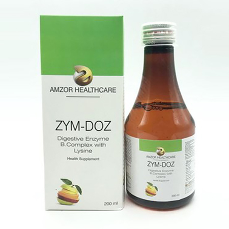 Product Name: Zym Doz, Compositions of Zym Doz are Disestive Enzyme B-complex with Lysene - Amzor Healthcare Pvt. Ltd