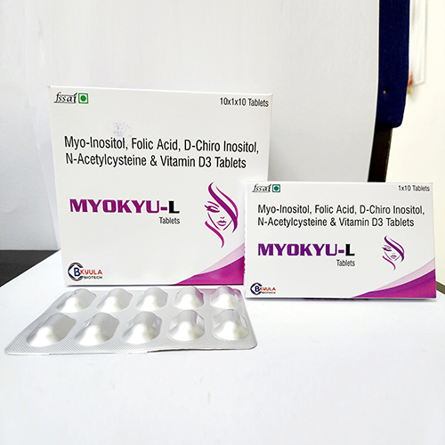 Product Name: Myokyu L, Compositions of are Myo-Inositol, Folic Acid, D-Chiro Inositol, N-Acetylcysteine & Vitamin D3 Tablets - Bkyula Biotech