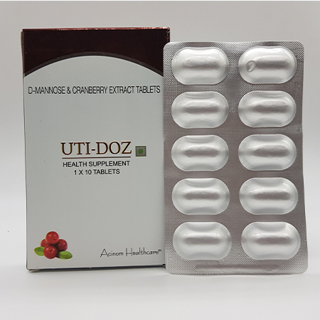Product Name: Uti  Doz, Compositions of Uti  Doz are D Mannose and Cranberry Extract Tablets - Acinom Healthcare