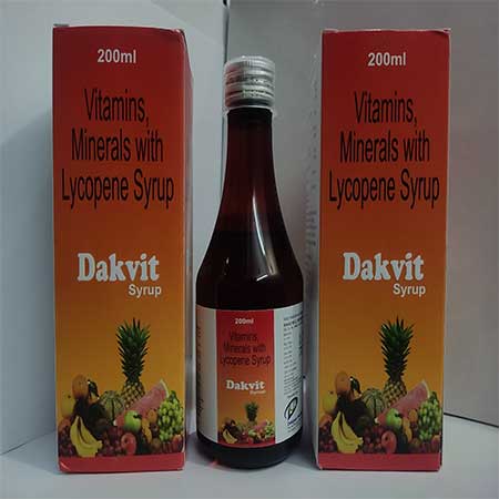 Product Name: Dakvit, Compositions of Dakvit are Vitamins Minerals with Lycopene Syrup - Dakgaur Healthcare