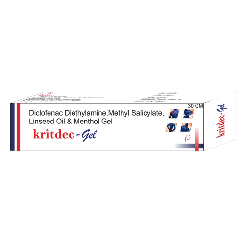 Product Name: Kritdec Gel, Compositions of are Diclofenac Detinylomine Linseed Oil Methyl Sofcylote & Mnthol Gel - Krishlar Pharmaceutical