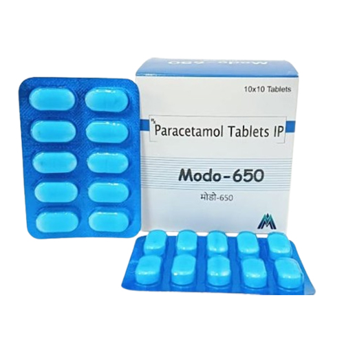 Product Name: Modo 650, Compositions of Modo 650 are Paracetamol Tablets IP - Medlo Biotech