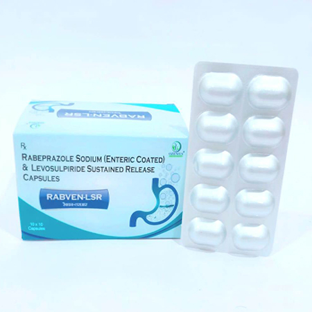 Product Name: RABVEN LSR, Compositions of Rabeprazole Sodium (EC) & Levosulpiride Sustained Release Capsules are Rabeprazole Sodium (EC) & Levosulpiride Sustained Release Capsules - Ozenius Pharmaceutials