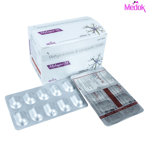 Product Name: Mylagia M, Compositions of Mylagia M are Methylcobalamin & gobapentin tablets - Medok Life Sciences Pvt. Ltd