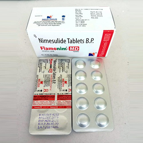 Product Name: Flamonim MD, Compositions of Flamonim MD are Nimesulide Tablets B.P. - Nova Indus Pharmaceuticals
