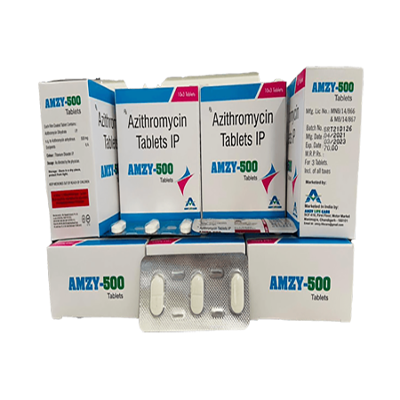Product Name: Amzy 500, Compositions of Amzy 500 are Azithromycin Tablets IP - Amzy Life Care