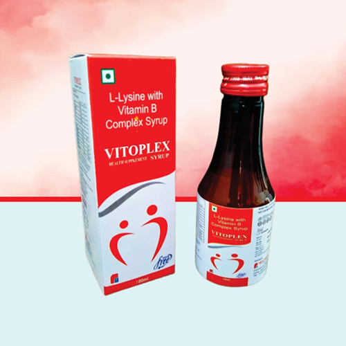 Product Name: VITOPLEX , Compositions of VITOPLEX  are L-Lysine with Vitamin B Complex Syrup  - Healthkey Life Science Private Limited