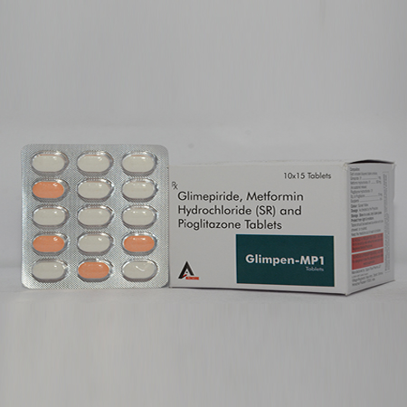 Product Name: GLIMPEN MP1, Compositions of GLIMPEN MP1 are Glimepiride & Metformin HCL (SR) Pioglitazone Tablets  - Alencure Biotech Pvt Ltd