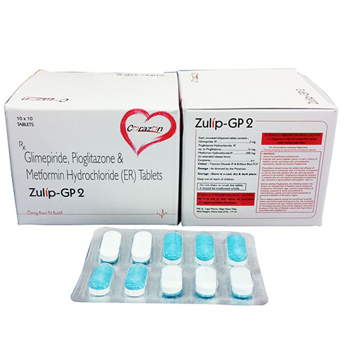 Product Name: Zulip GP2, Compositions of are Glimepiride Pioglitazone & Metformin Hydrochloride - Arlak Biotech