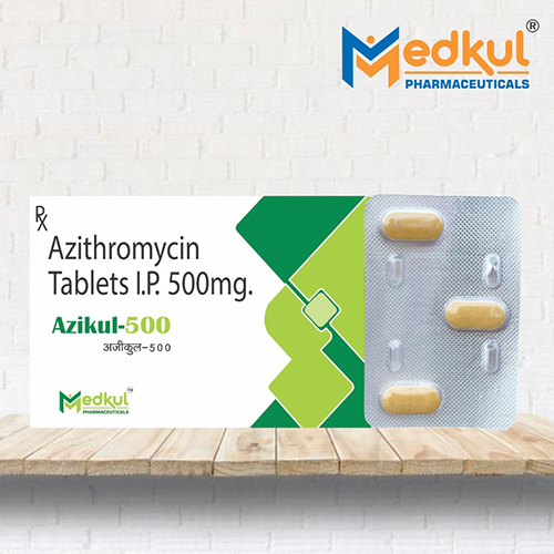 Product Name: Azikul 500, Compositions of Azikul 500 are Azithromycin Tablets IP 500 mg - Medkul Pharmaceuticals