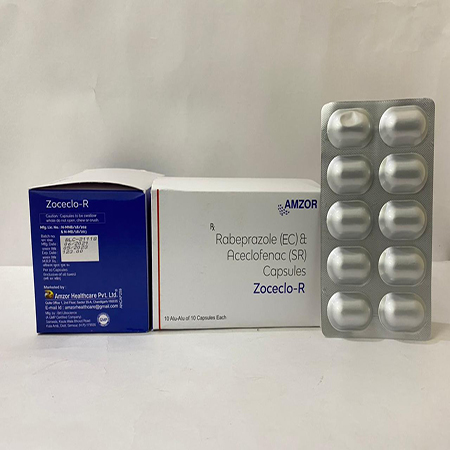 Product Name: Zoceclo R, Compositions of Zoceclo R are Rabeprazole Sodium (EC) & Domeperidone (SR) Capsules - Amzor Healthcare Pvt. Ltd