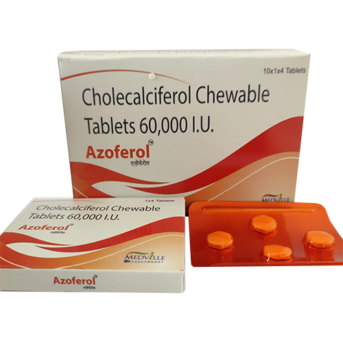 Product Name: Azoferol, Compositions of Azoferol are Cholecalciferol 60,000 IU chewable tablets - Medville Healthcare