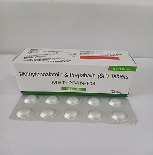 Product Name: METHYVIN PG, Compositions of METHYVIN PG are Methylcobalamin & Pregabalin (SR) Tablets  - Arlig Pharma