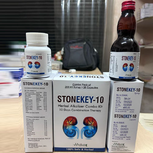 Product Name: STONEKEY 10, Compositions of STONEKEY 10 are STONEKEY 10 herball alkolizer combo kit - Medicure LifeSciences