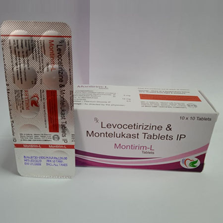 Product Name: Montirim L, Compositions of Montirim L are Levocetrizine & Montelukast Tablets IP - Rhythm Biotech Private Limited