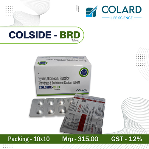 Product Name: COLSIDE   BRD, Compositions of COLSIDE   BRD are Trypsin, Bromelain, Rutoside Trihydrate & Diclofenac Tablets - Colard Life Science