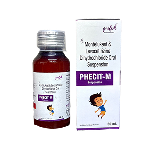 Product Name: Phecit M, Compositions of Phecit M are Montelukast & Levocetirizine Dihydrochloride Oral Suspension - Guelph Healthcare Pvt Ltd