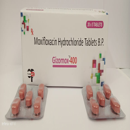 Product Name: Gizomox 400, Compositions of Gizomox 400 are Moxifloxacin HCL Tablets BP - Cassopeia Pharmaceutical Pvt Ltd