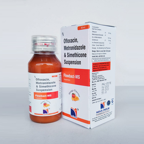 Product Name: Flowbact MS, Compositions of Flowbact MS are Ofloxacin Metronidazole & Simethicone Suspension - Nova Indus Pharmaceuticals