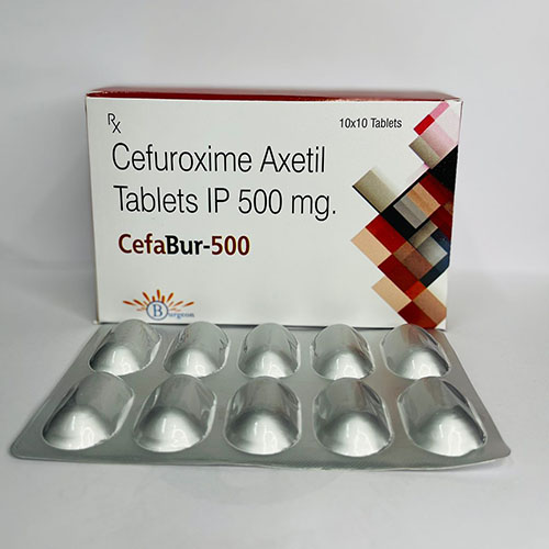 Product Name: CafaBur 500, Compositions of CafaBur 500 are Cefuroxime Axetil Tablets IP 500 mg - Burgeon Health Series Pvt Ltd